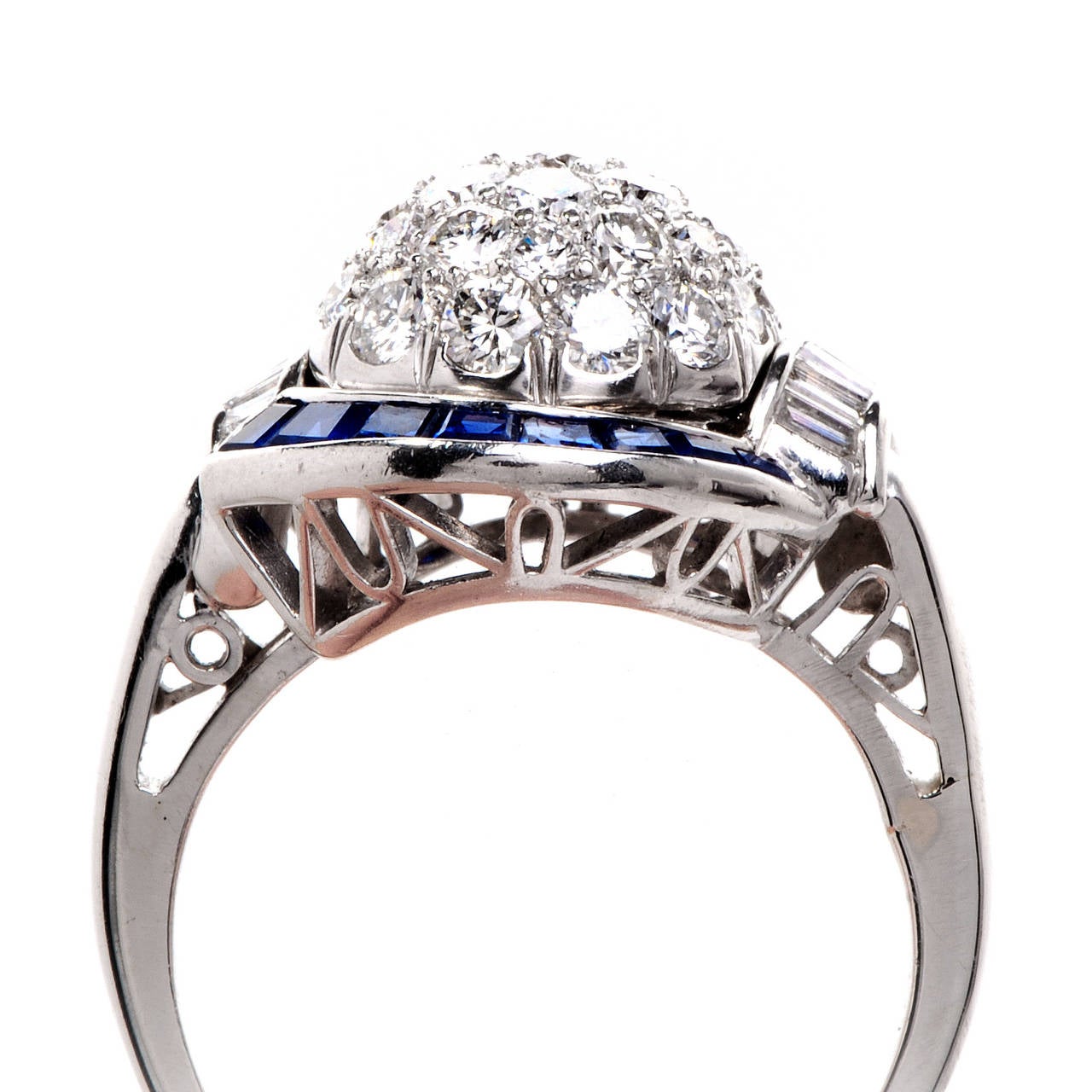 Oscar Heyman Sapphire Diamond Platinum Cluster Dome Ring 1