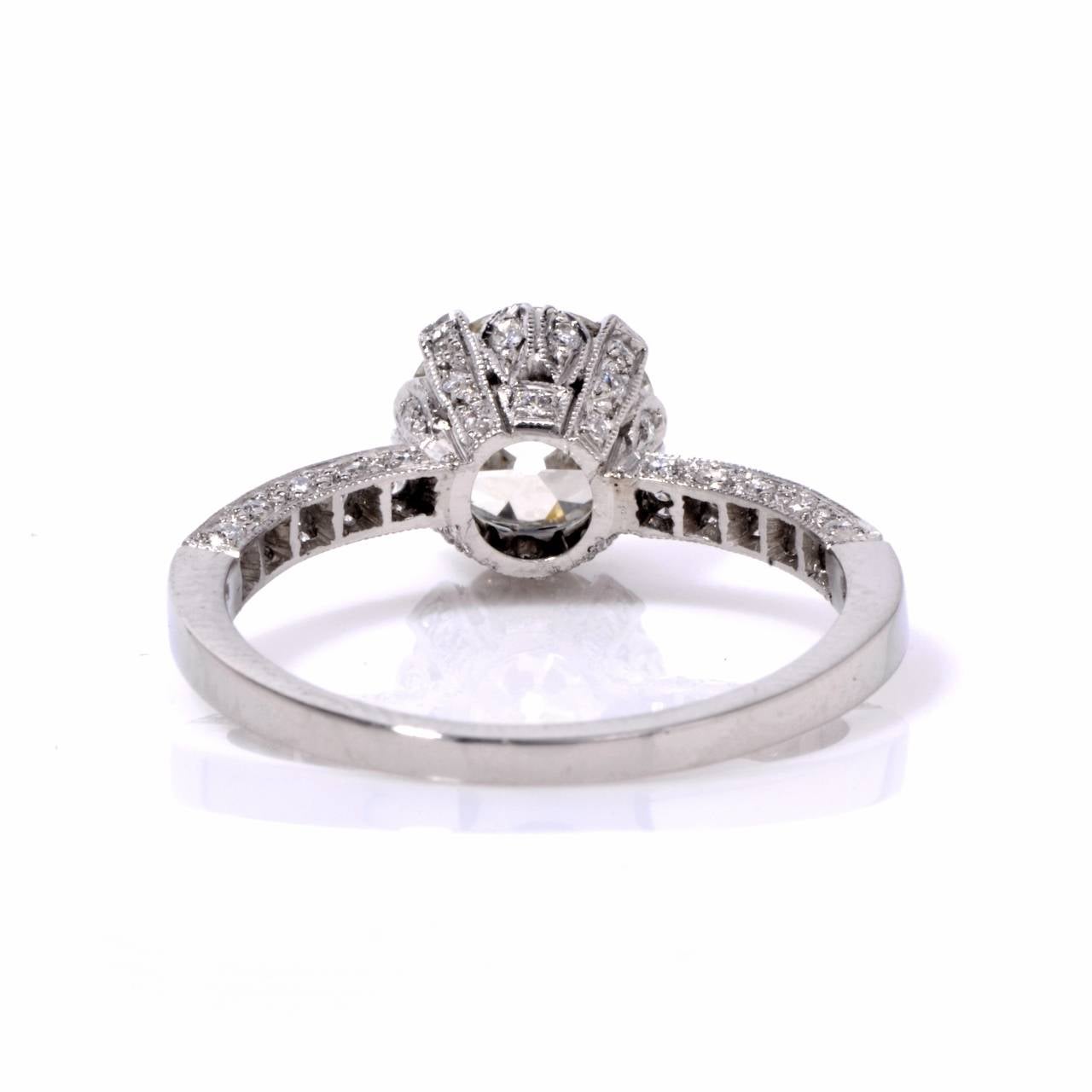 1.58 Carat Old European Cut Diamond Platinum Engagement Ring In Excellent Condition In Miami, FL