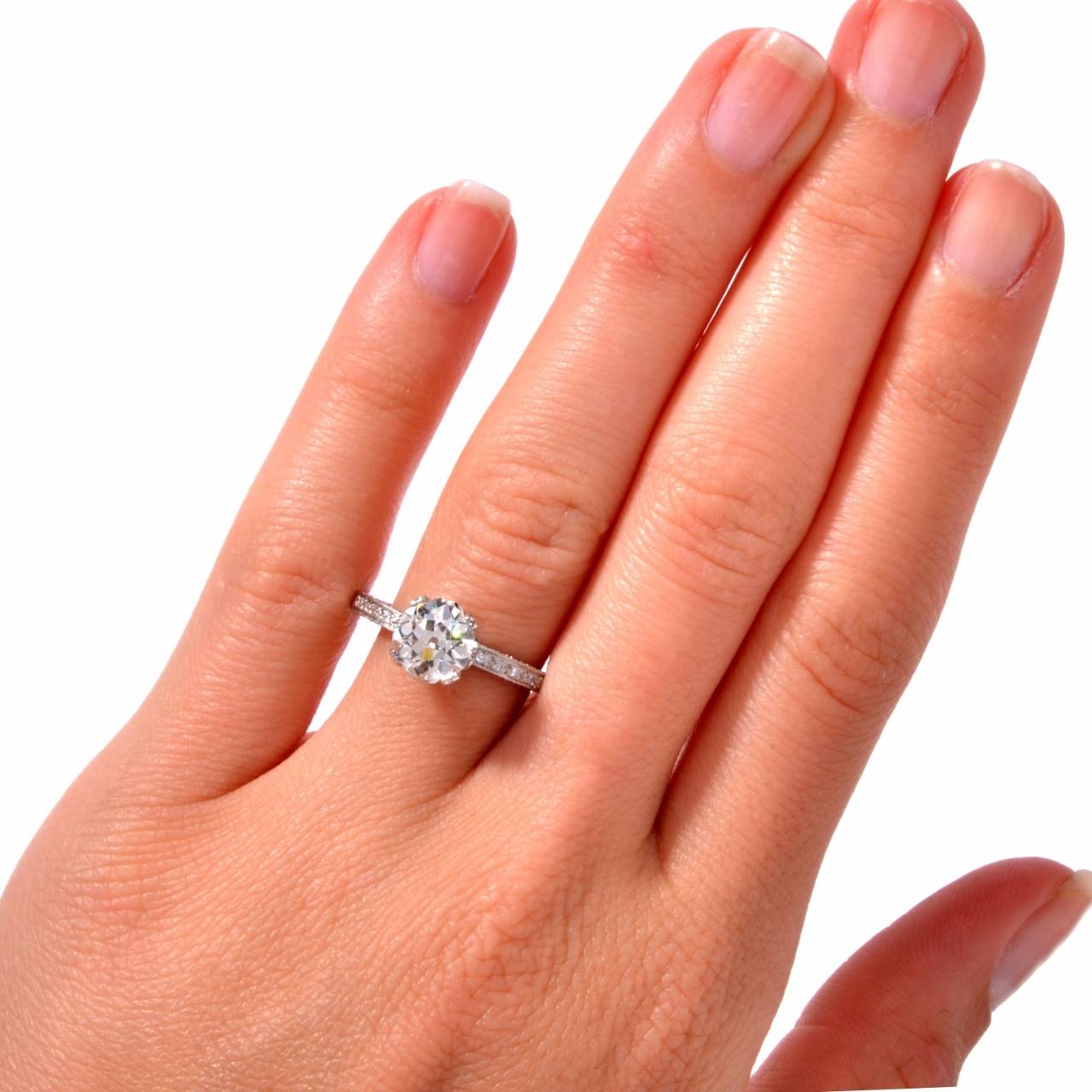1.58 Carat Old European Cut Diamond Platinum Engagement Ring 1