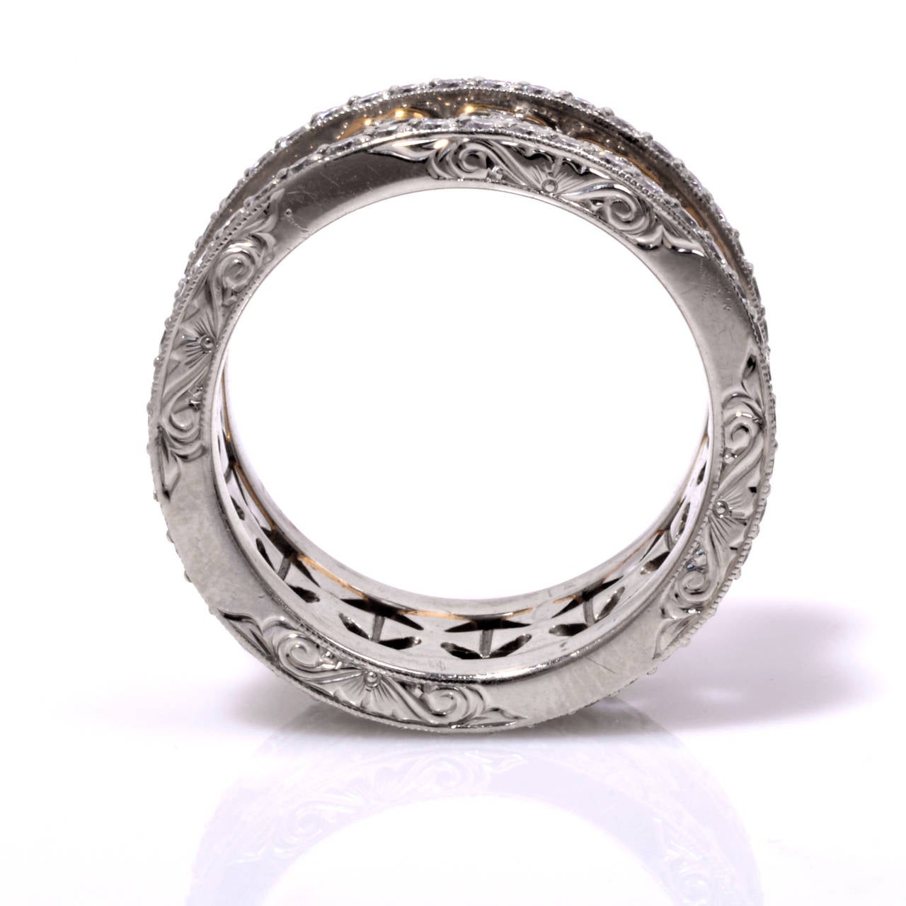 Beaudry Diamond Platinum Wide Eternity Band Ring In Excellent Condition In Miami, FL