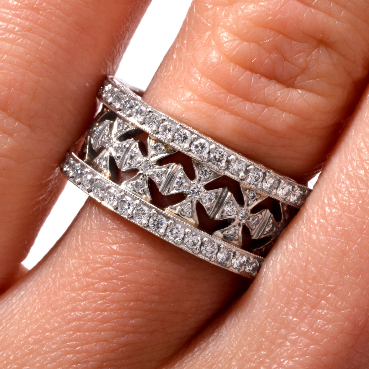 Beaudry Diamond Platinum Wide Eternity Band Ring 2