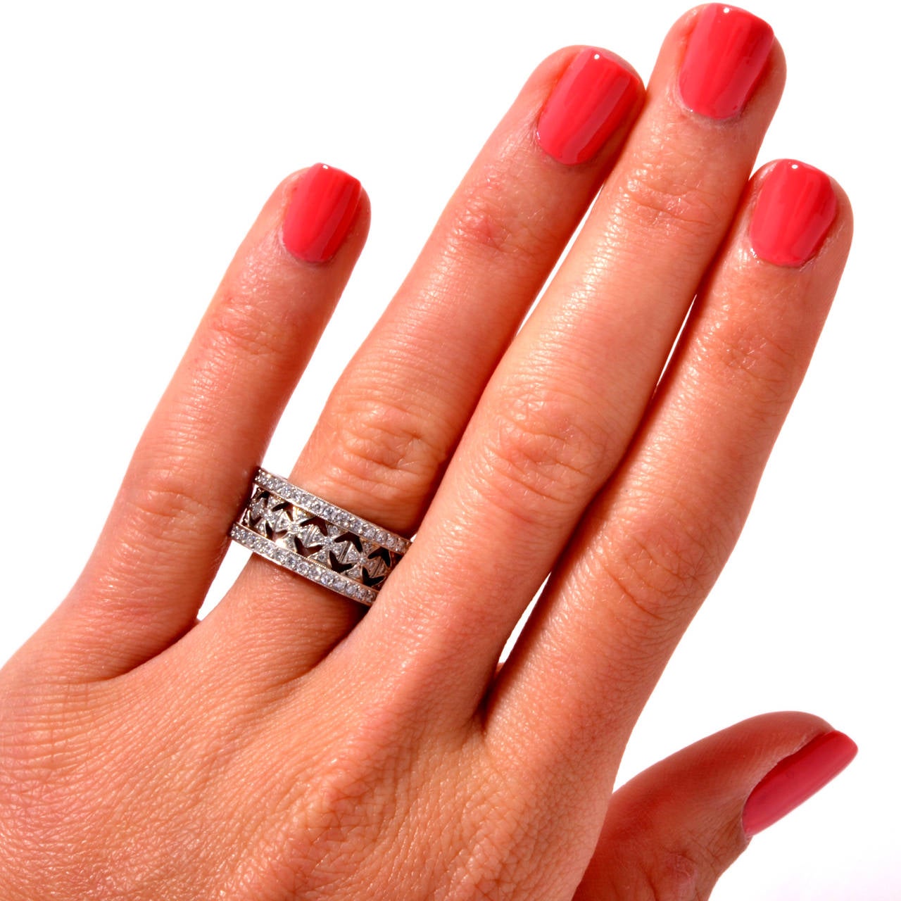 Beaudry Diamond Platinum Wide Eternity Band Ring 3