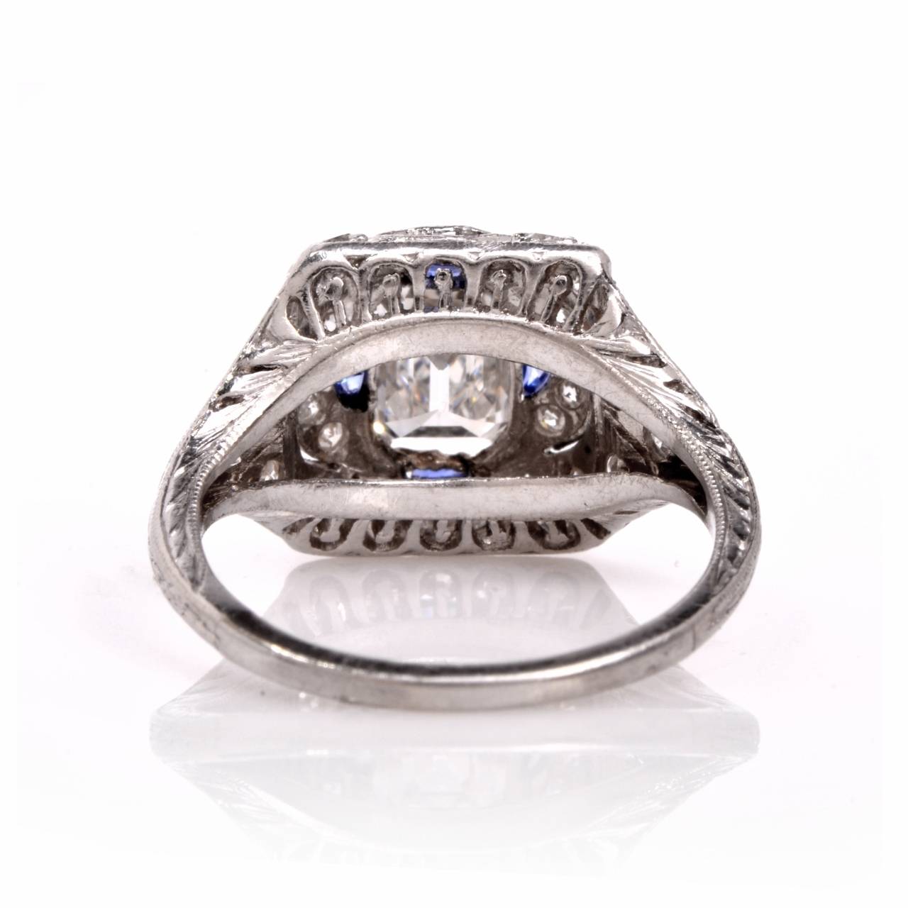 Art Deco Sapphire Diamond Platinum Engagement Ring 2