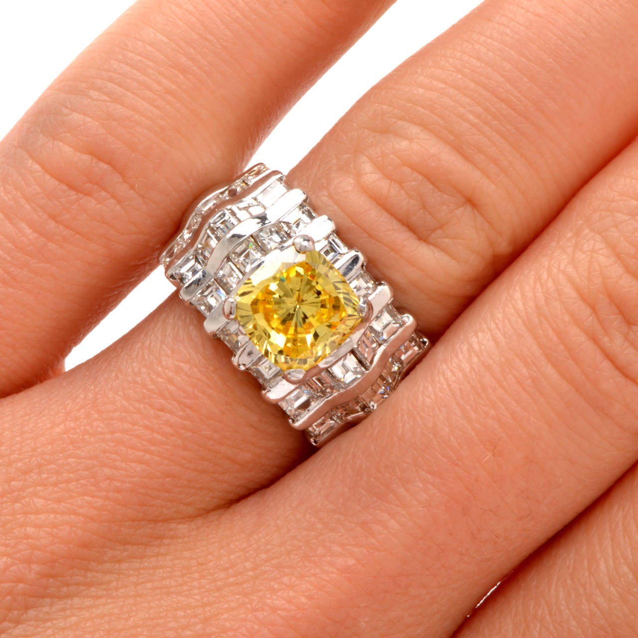 Yellow Sapphire Diamonds White Gold Engagement Ring 1