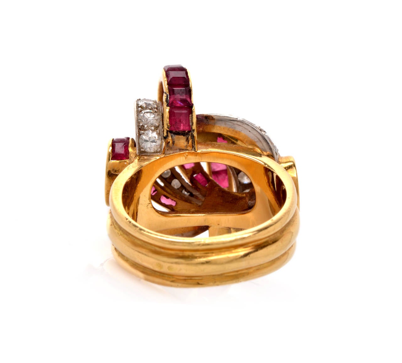 Women's French Retro Ruby Diamond Gold Platinum Cocktail Ring