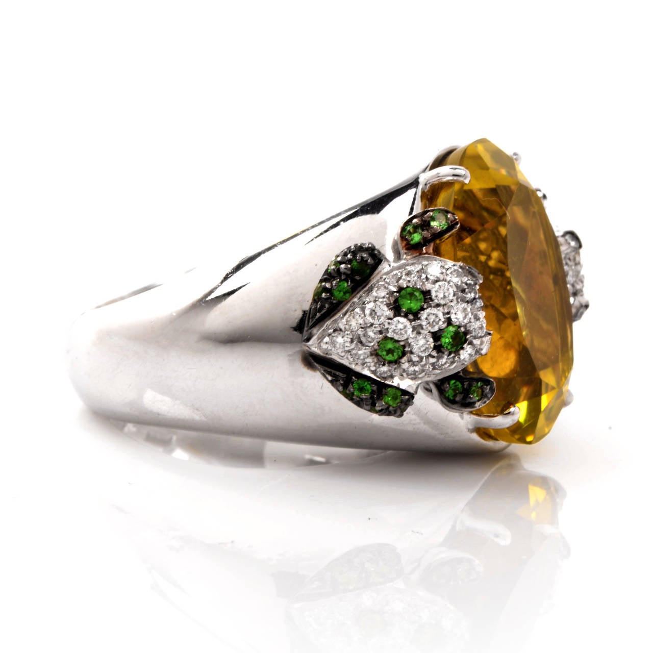 Valente Milano Topaz Tsavorite Diamond Gold Frog Ring In Excellent Condition In Miami, FL