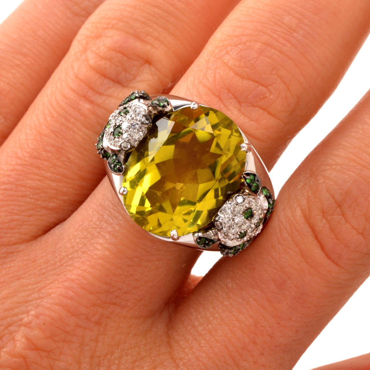Valente Milano Topaz Tsavorite Diamond Gold Frog Ring 1