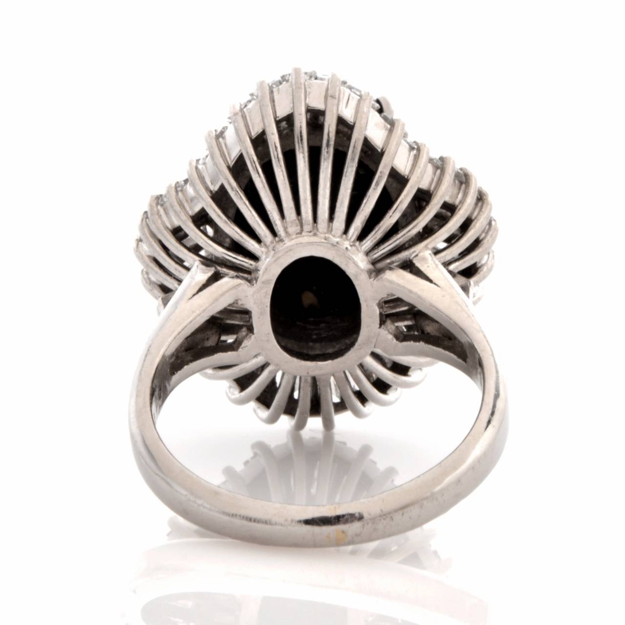 Women's Black Opal Cabochon Baguette Diamond Platinum Ballerina Cocktail Ring