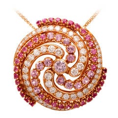 Garavelli Pink Sapphire Diamond Gold Scroll Pendant Necklace