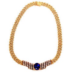 Vintage Tanzanite Diamond Gold Necklace