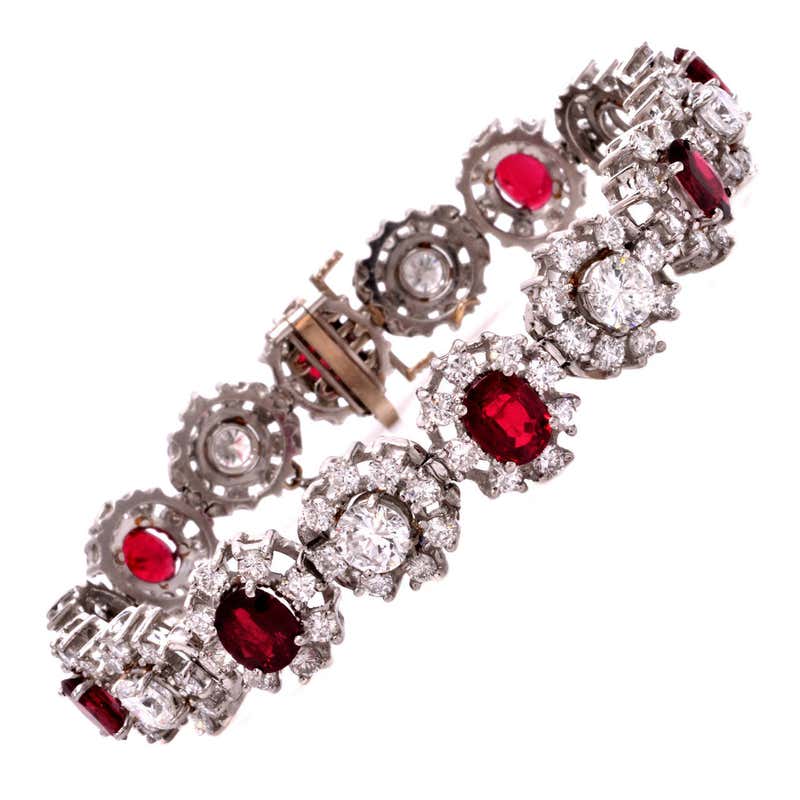 Ruby Diamond Gold Floral Bracelet For Sale at 1stDibs