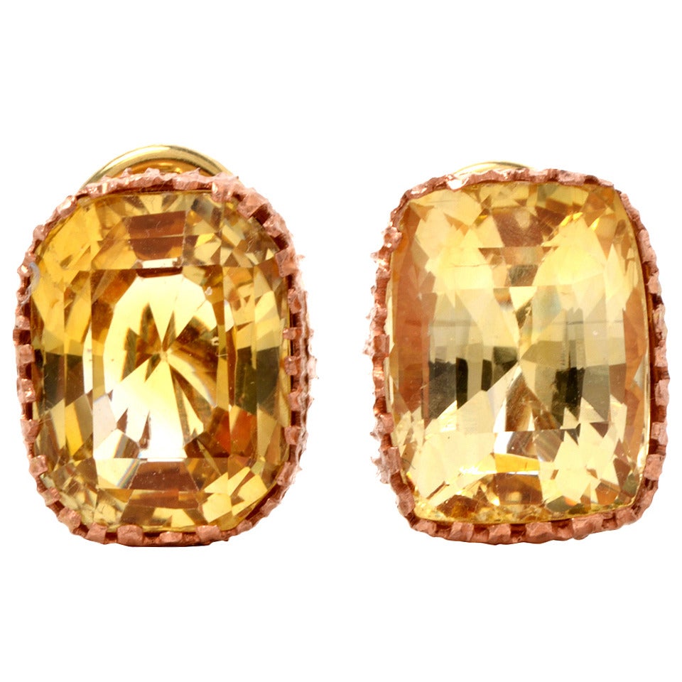 Certified Natural Golden Sapphire Clip Earrings