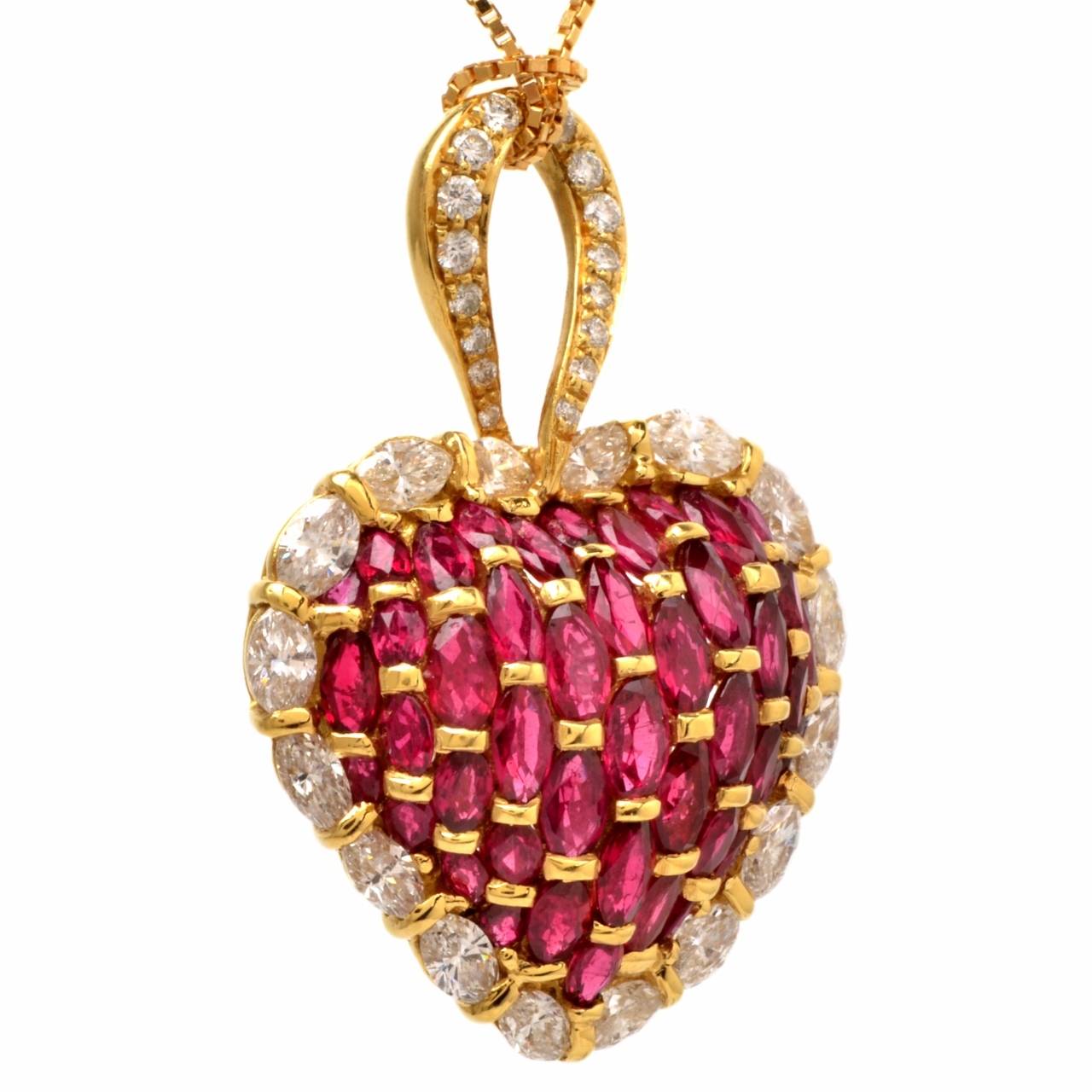 Women's Ruby Diamond Gold Heart Pendant