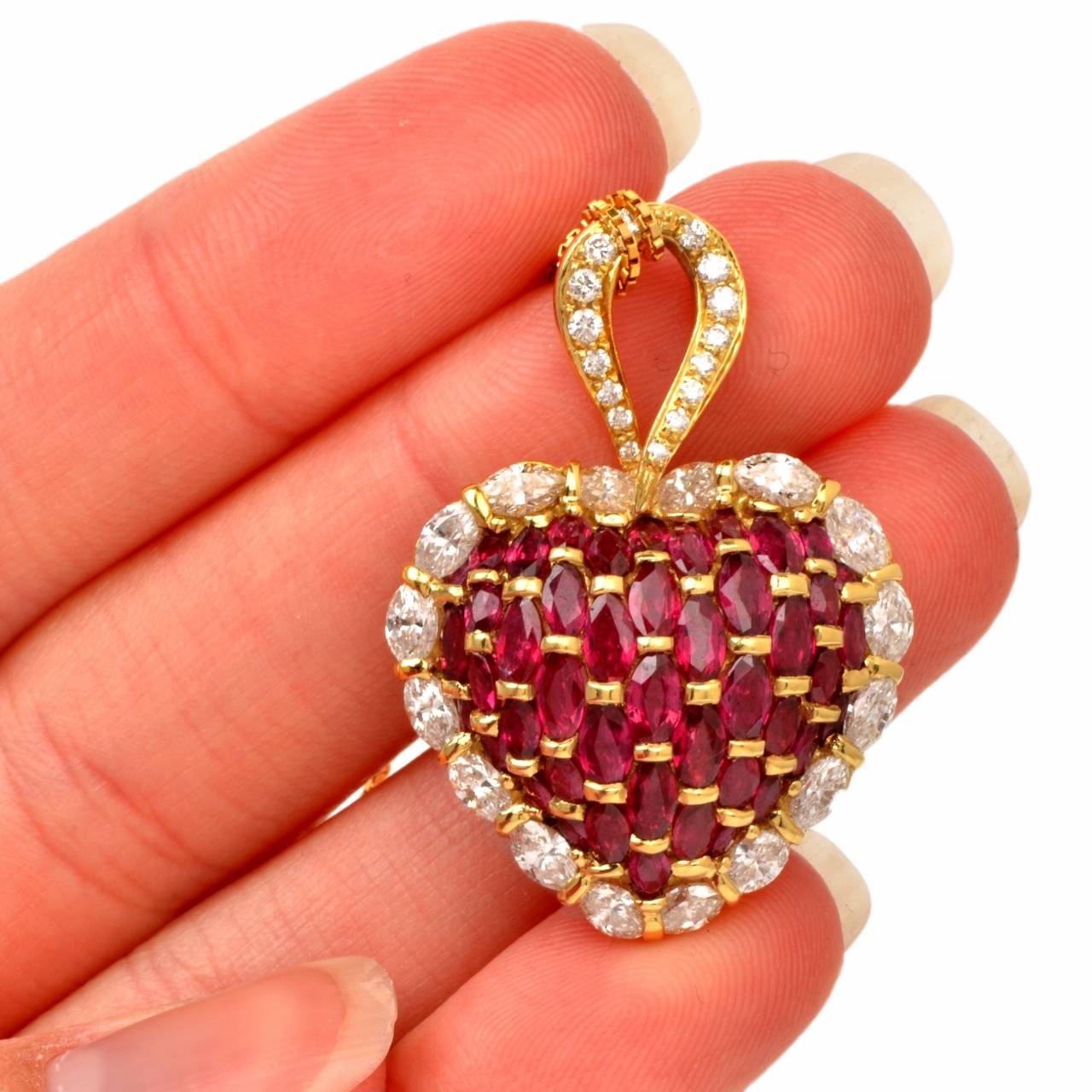 Ruby Diamond Gold Heart Pendant 3