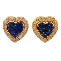 Sapphire Pave Diamond Gold Heart Earrings