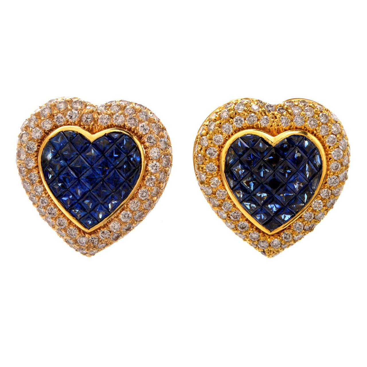 Sapphire Pave Diamond Gold Heart Earrings