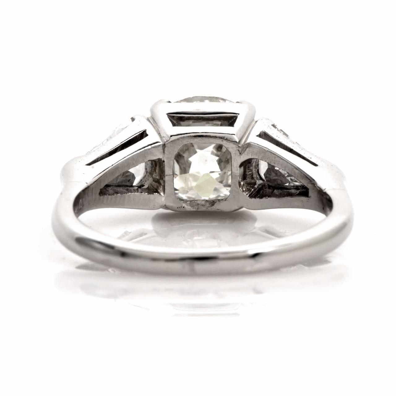 Art Deco 3.12 Carat Old Mine Cut Diamond Platinum Engagement Ring