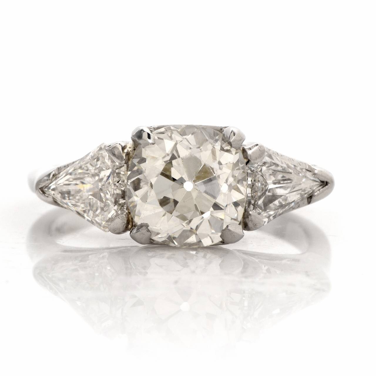 Women's 3.12 Carat Old Mine Cut Diamond Platinum Engagement Ring