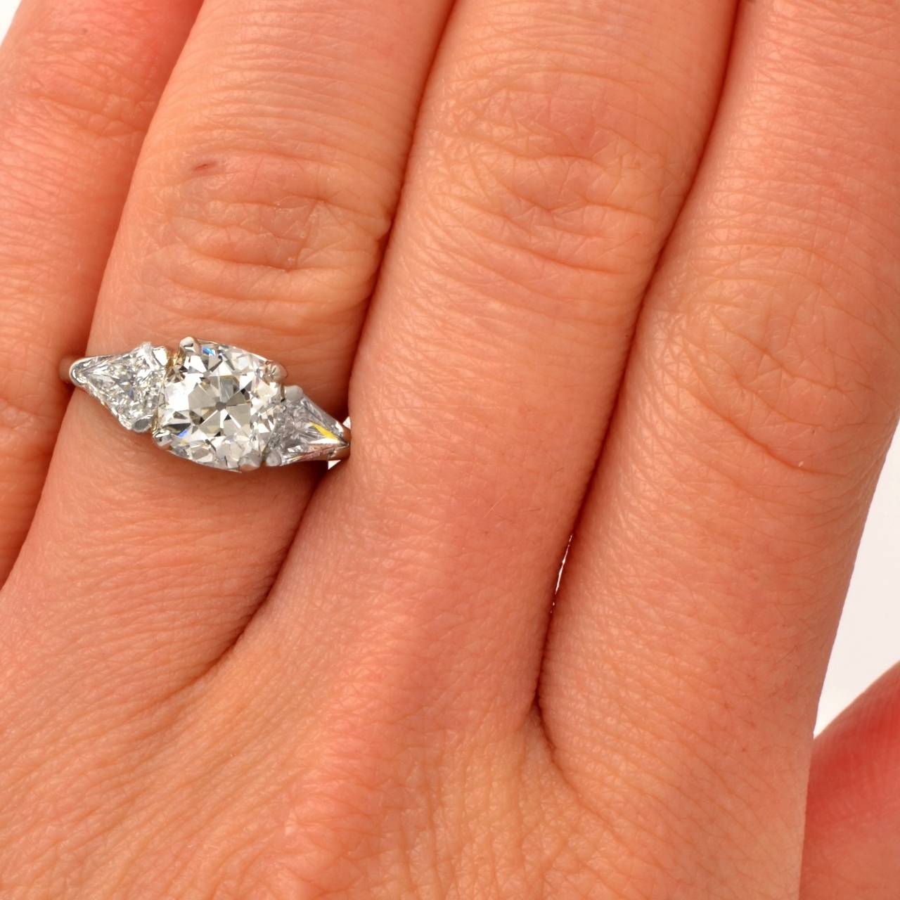 3.12 Carat Old Mine Cut Diamond Platinum Engagement Ring 1
