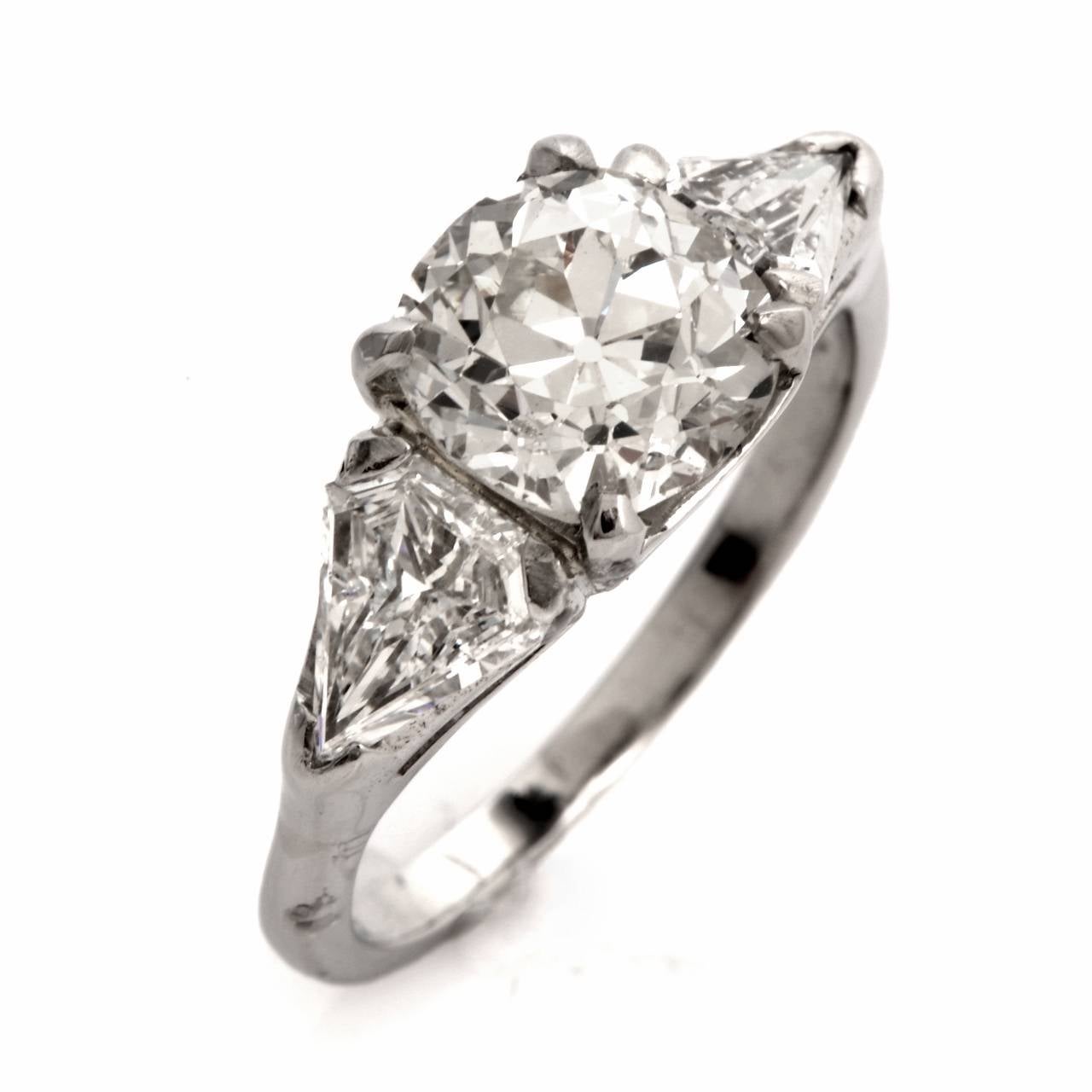 3.12 Carat Old Mine Cut Diamond Platinum Engagement Ring In Excellent Condition In Miami, FL