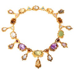 Antique Multicolored Gemstone Gold Necklace Circa 1700s