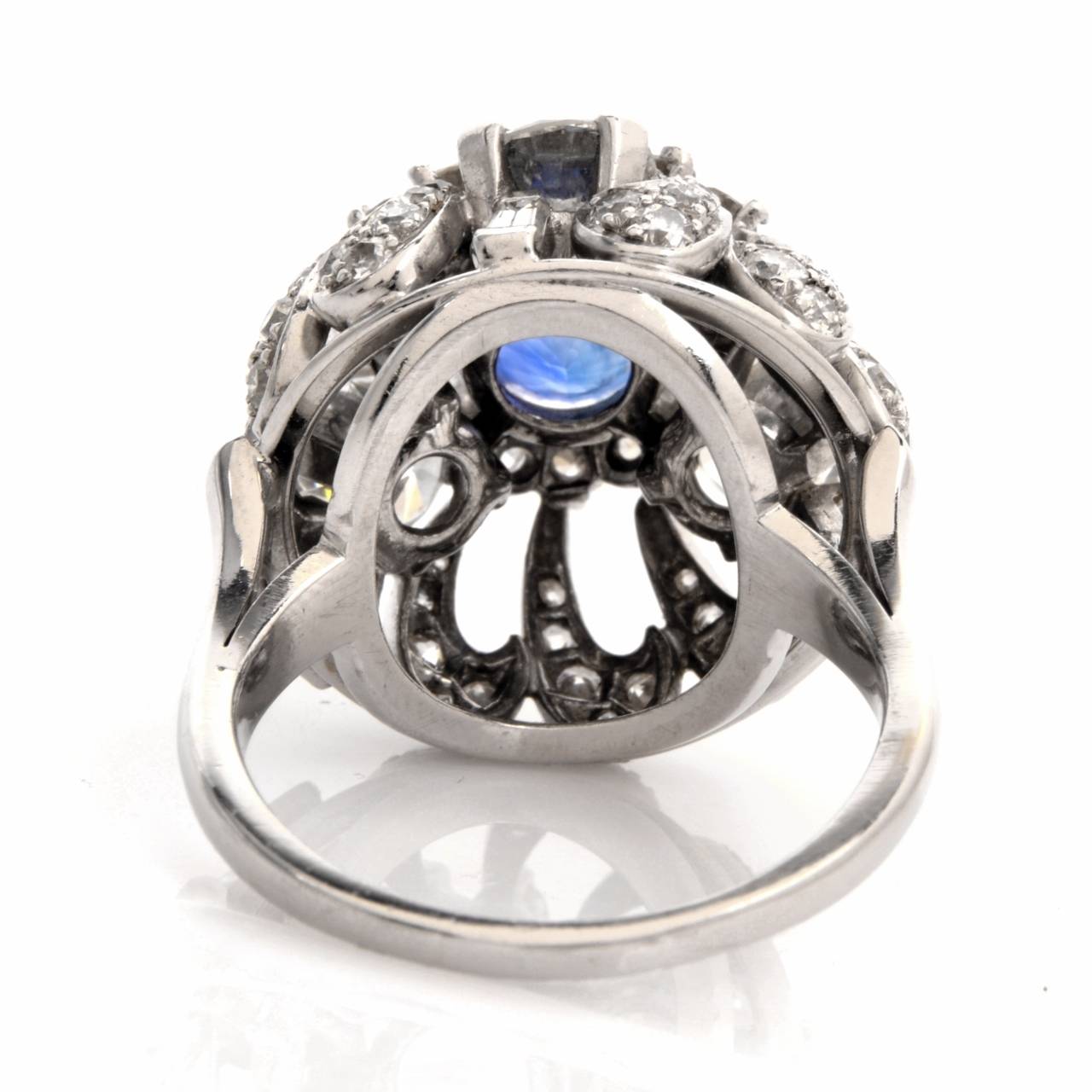 Women's Vintage 5.77 Carat Sapphire Diamond Platinum Dome Shaped Cocktail Ring