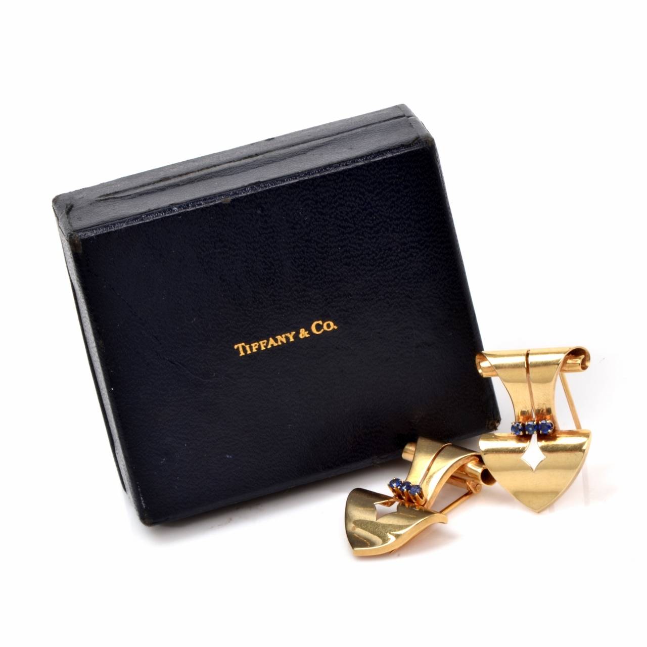 Tiffany & Co. Sapphire Gold Double Lapel Brooches 1