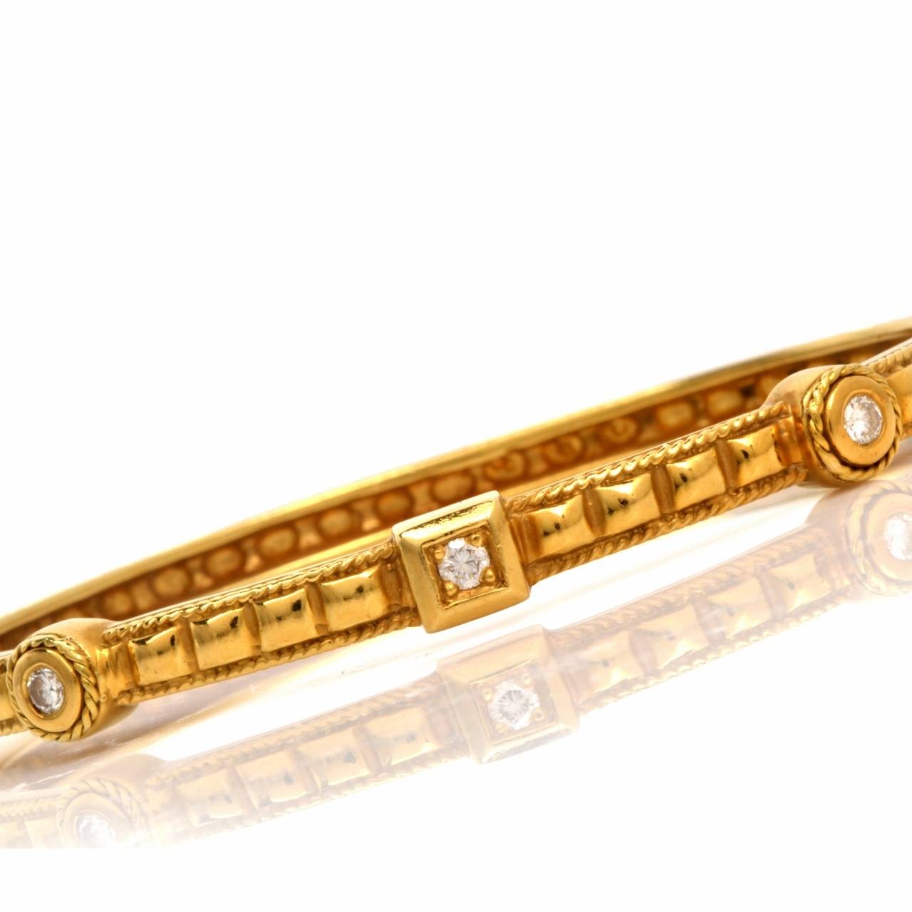 Diamond Relief Gold Stackable Bangle Bracelet 1