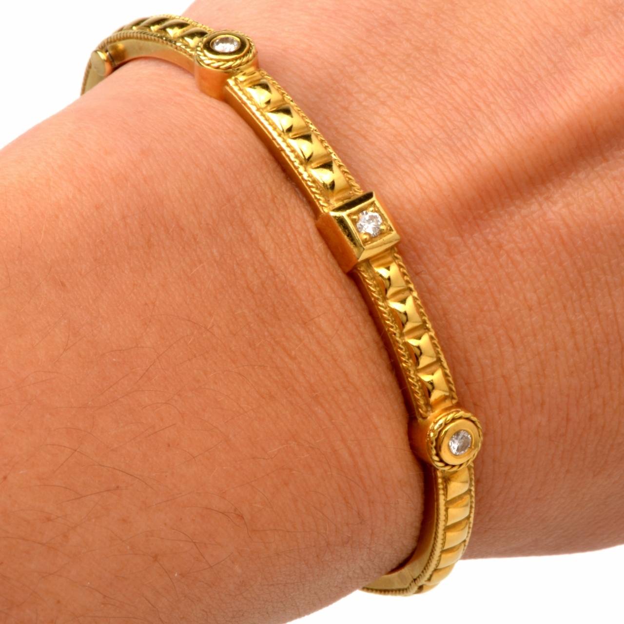 Diamond Relief Gold Stackable Bangle Bracelet 3