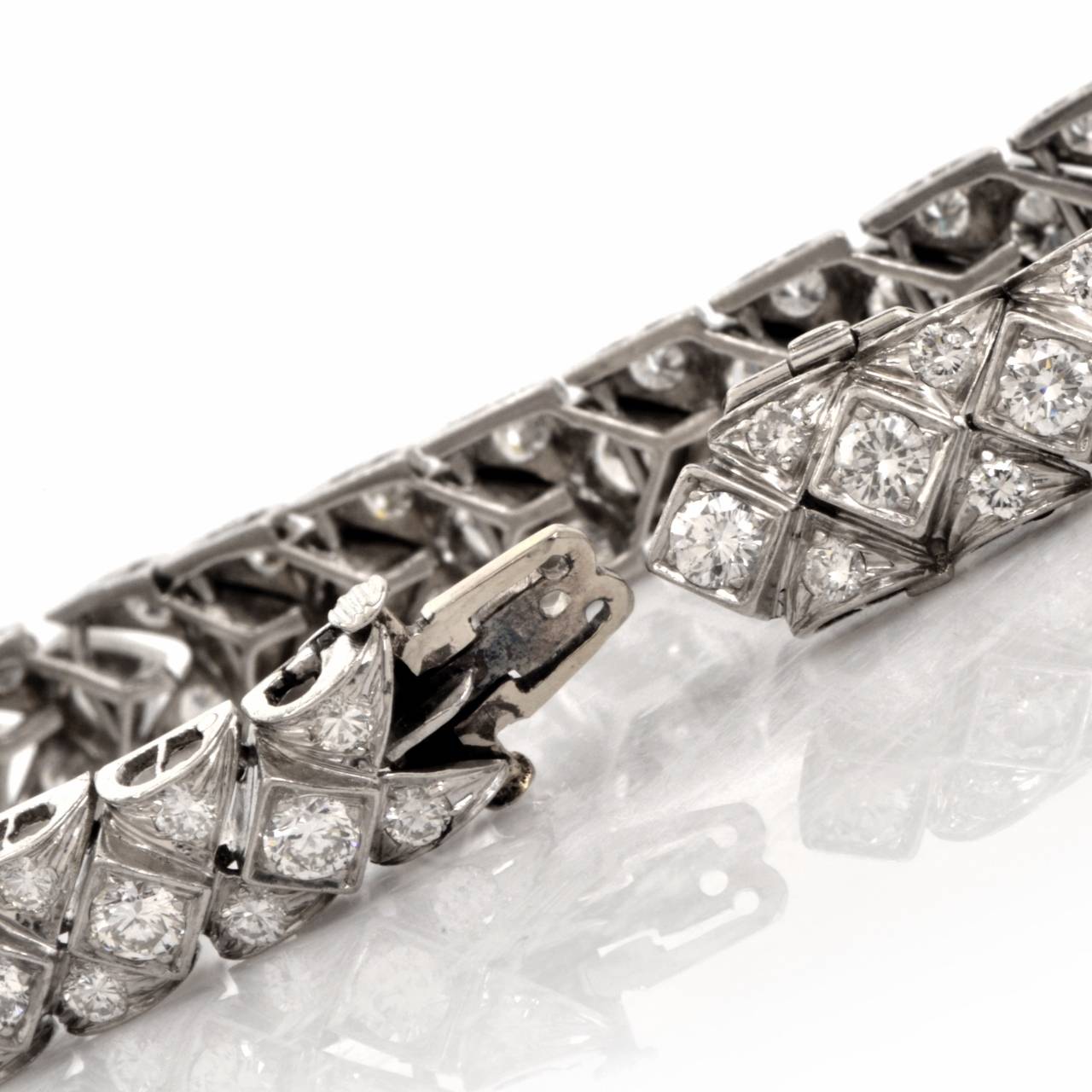 Art Deco Diamond Platinum Flexible Link Linear Bracelet