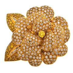 Diamond Gold Flower Brooch Pin