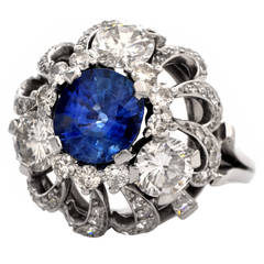 5.77 Carat Sapphire Diamond Platinum Dome Shaped Cocktail Ring 10