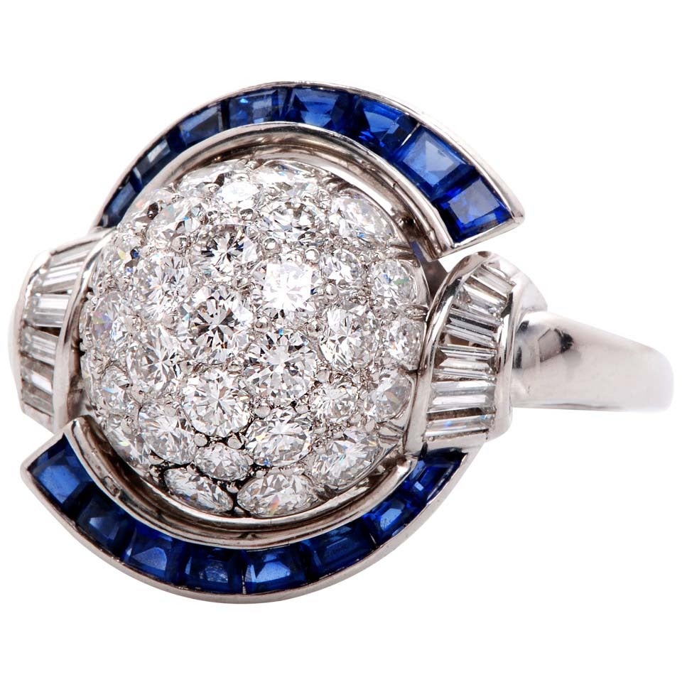 Oscar Heyman Sapphire Diamond Platinum Cluster Dome Ring