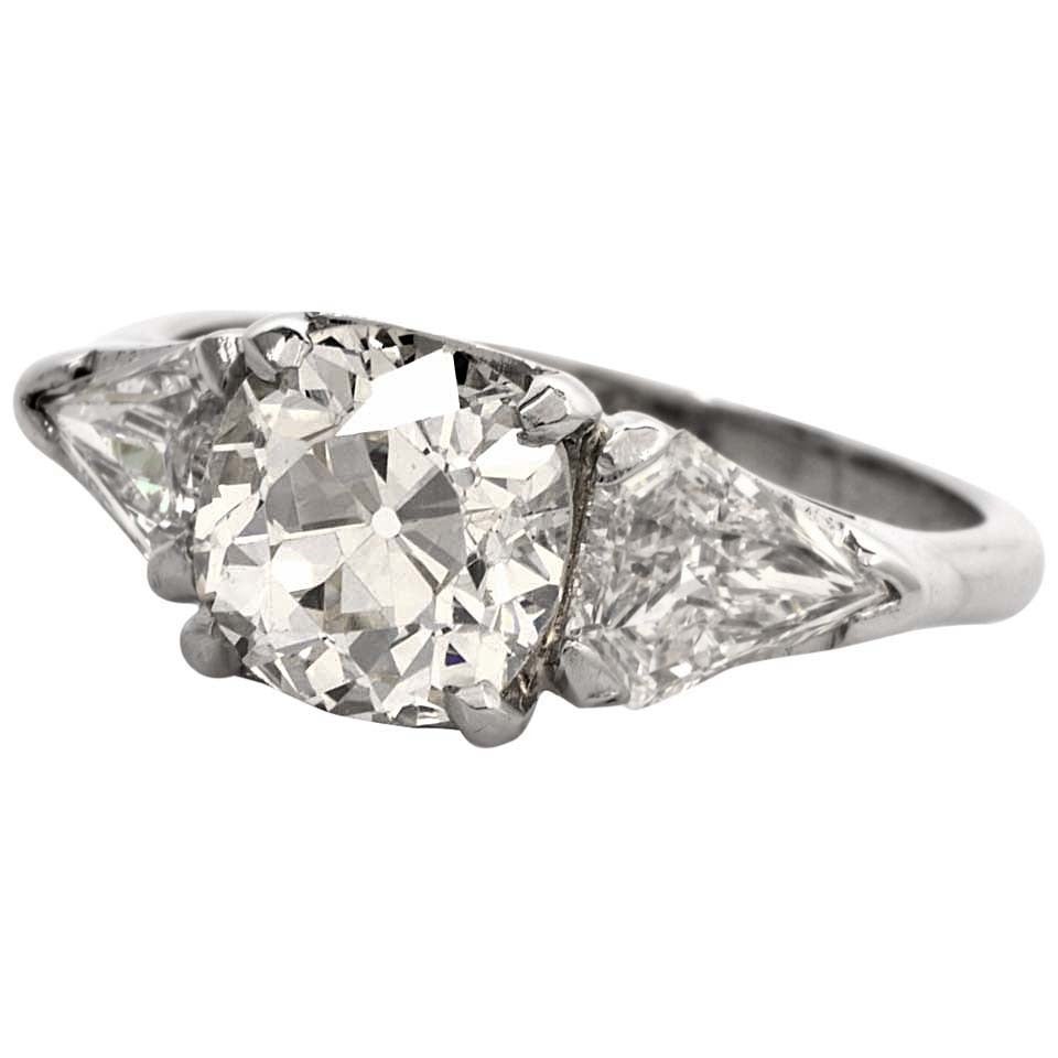 3.12 Carat Old Mine Cut Diamond Platinum Engagement Ring