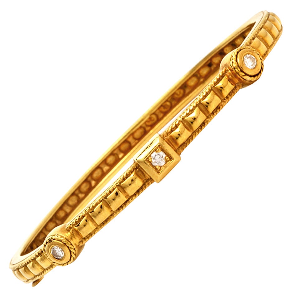 Diamond Relief Gold Stackable Bangle Bracelet