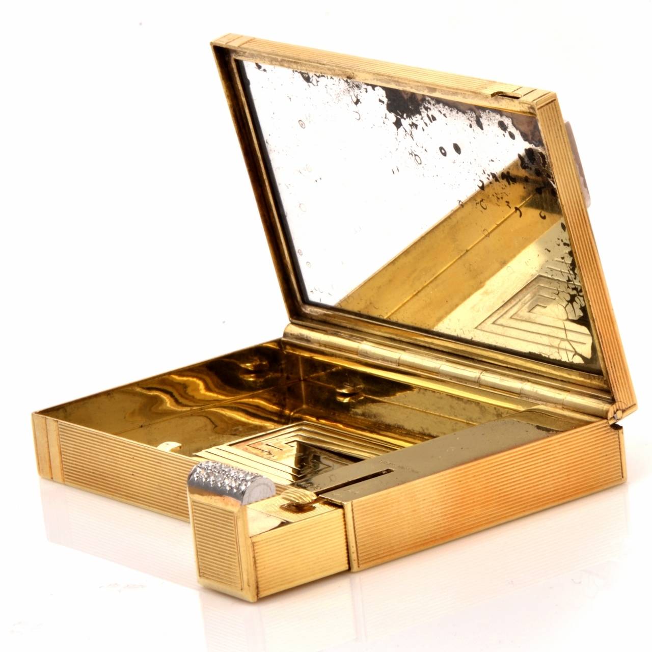 Sapphire Diamond Gold Compact Box In Excellent Condition For Sale In Miami, FL