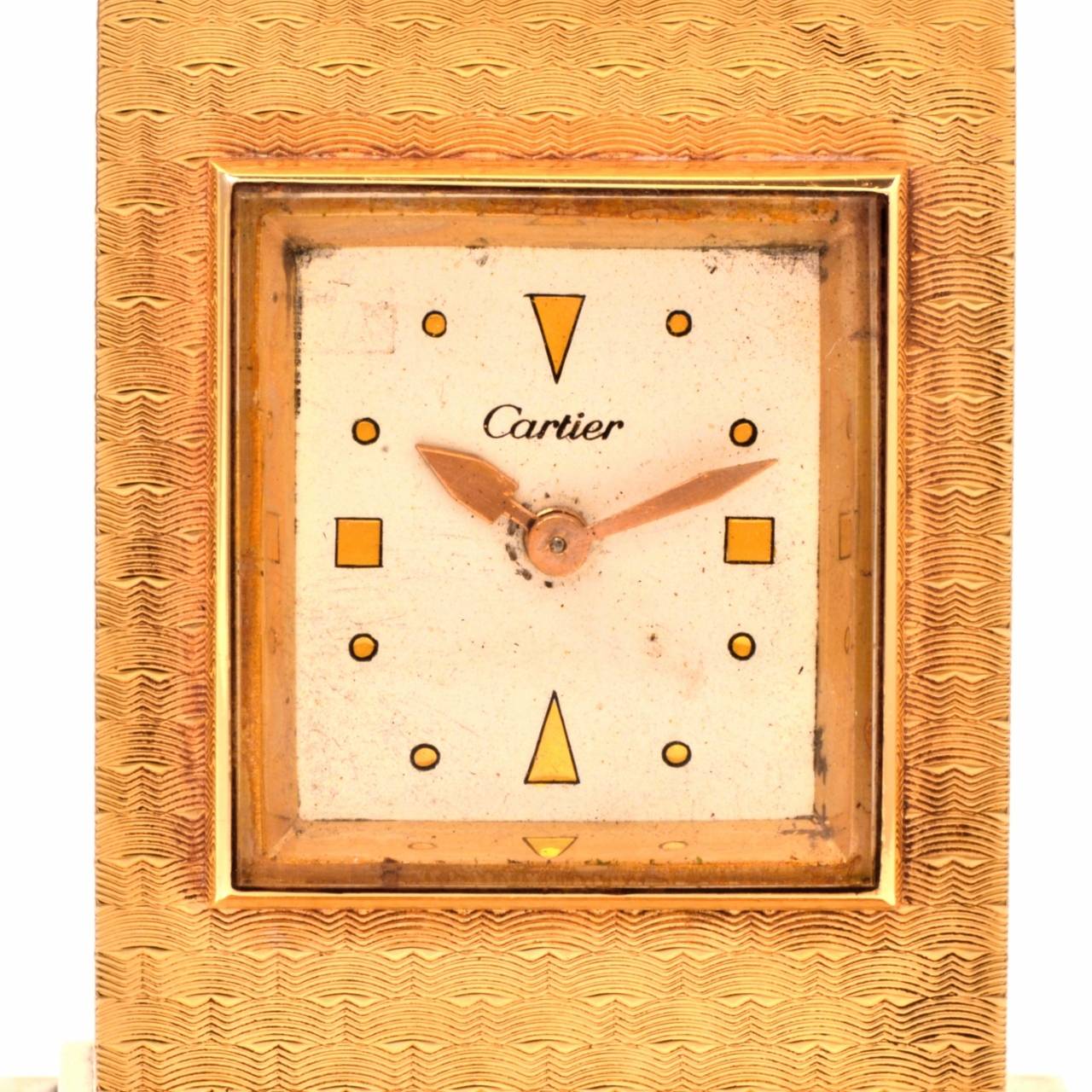 Retro Cartier Vintage 14 Karat Gold Eight Day Accessory Desk Clock For Sale