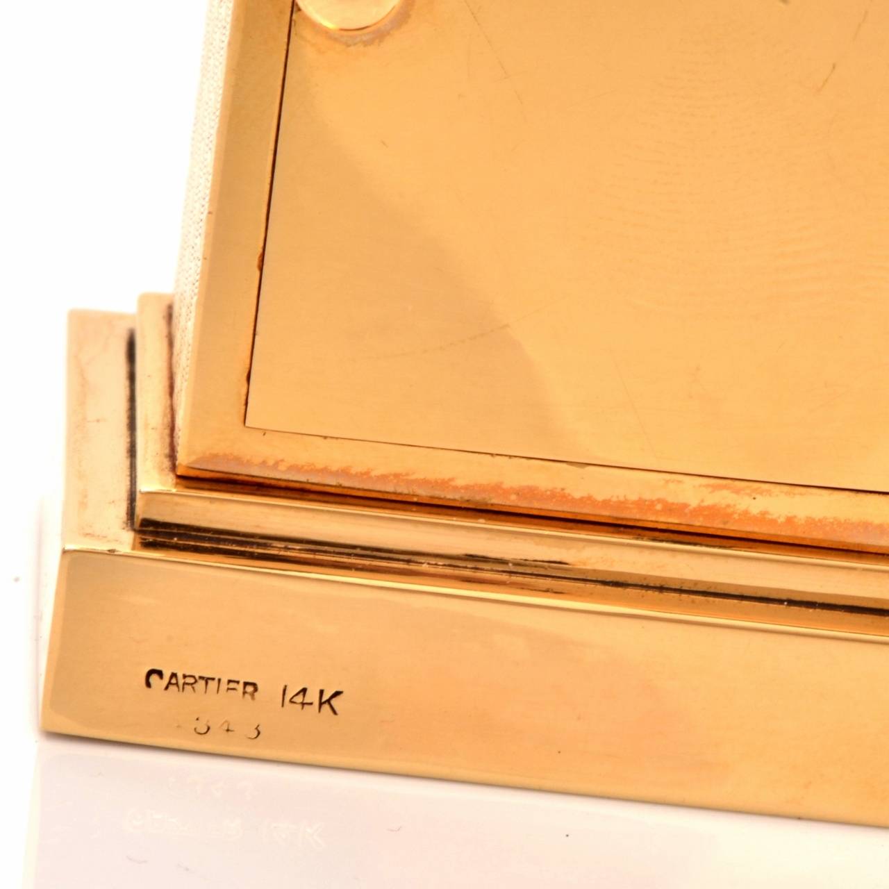 Women's or Men's Cartier Vintage 14 Karat Gold Eight Day Accessory Desk Clock For Sale