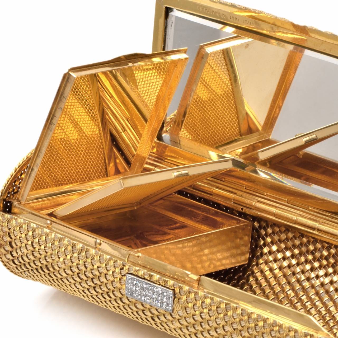 Tiffany & Co. 1980s Diamond Gold Clutch Purse Compact 2