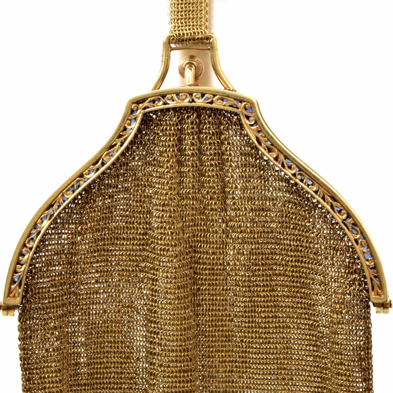 Antique Blue Sapphire Gold Mesh Bag Evening Purse In Excellent Condition In Miami, FL