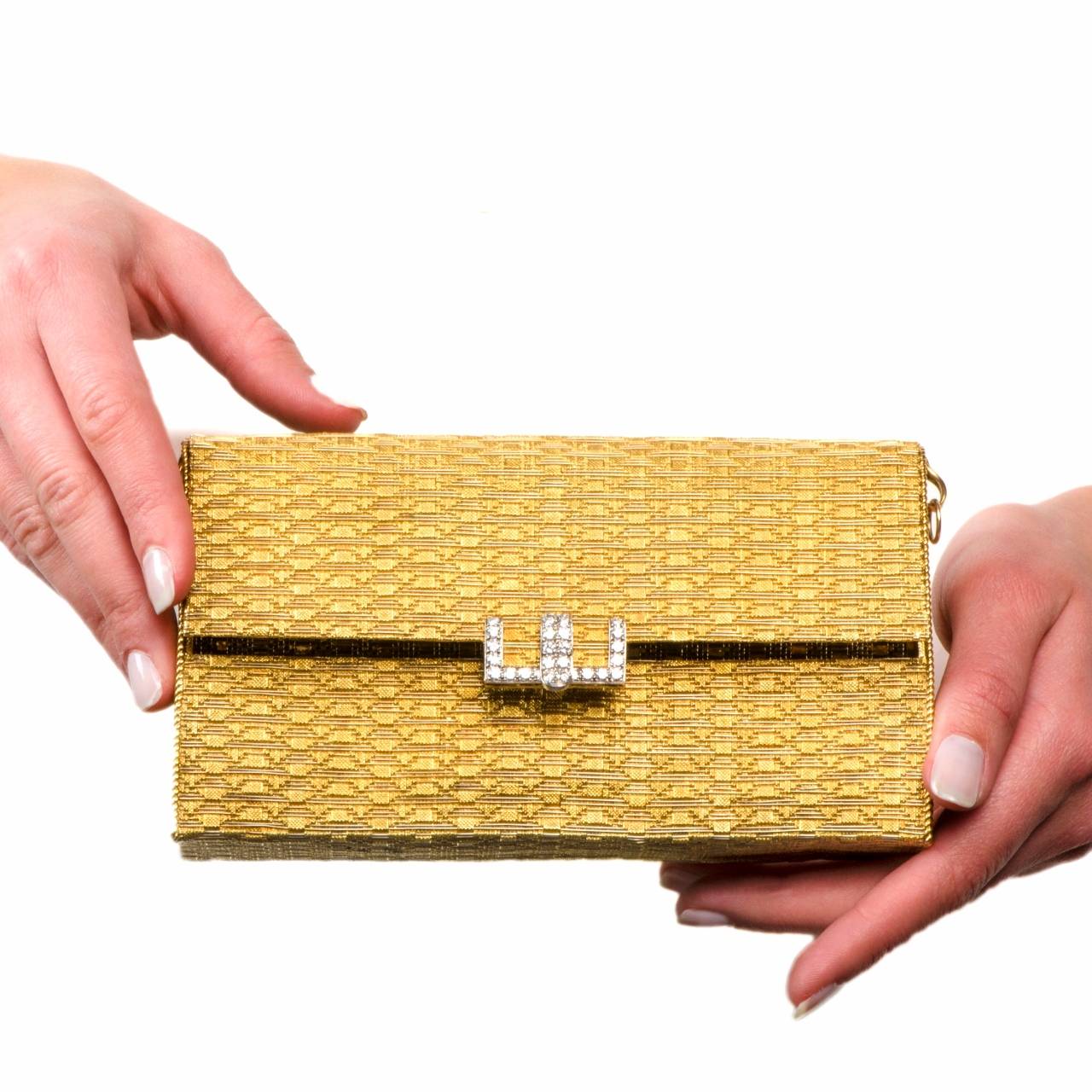 Impressive Diamond Gold Ladies Evening Clutch Bag In Excellent Condition In Miami, FL
