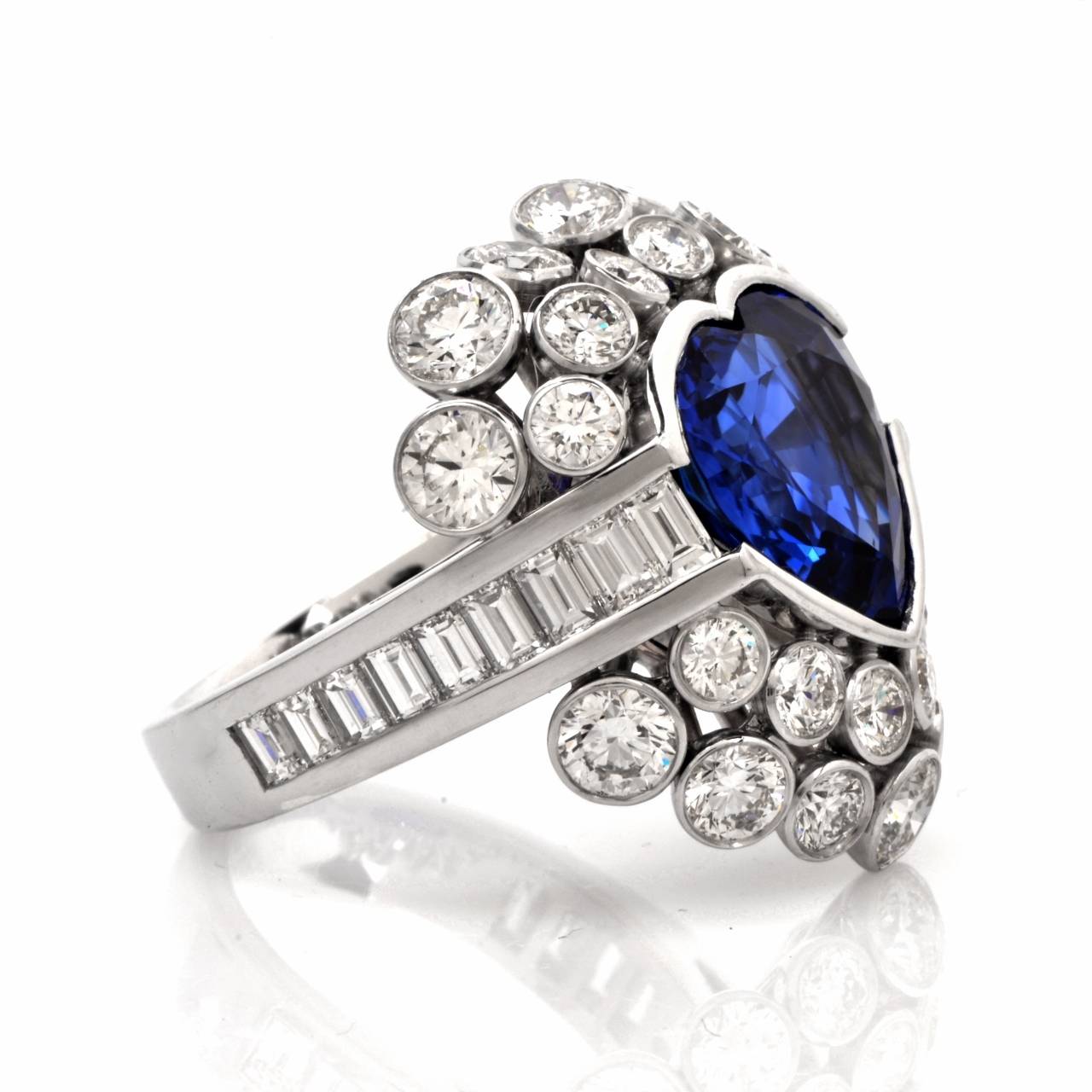 Heart Shaped Blue Sapphire GIA Certified Diamond Gold Cocktail Ring 1