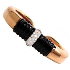 Diamond Onyx  Gold Cuff Bracelet