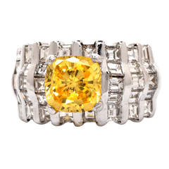 Vintage Yellow Sapphire Diamonds White Gold Engagement Ring