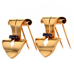 Tiffany & Co. Sapphire Gold Double Lapel Brooches