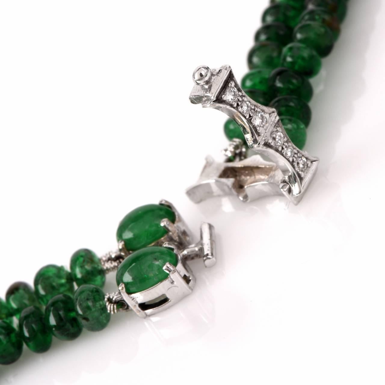 Art Deco Emerald Diamond Platinum Beads Necklace