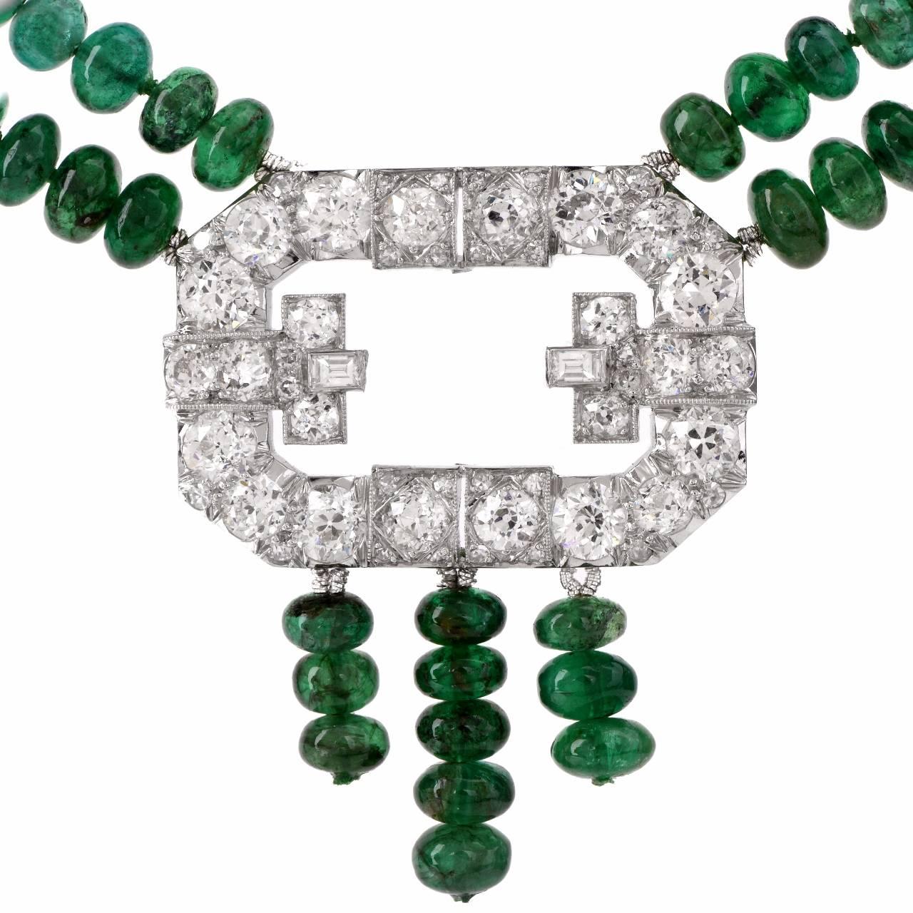 Emerald Diamond Platinum Beads Necklace 1