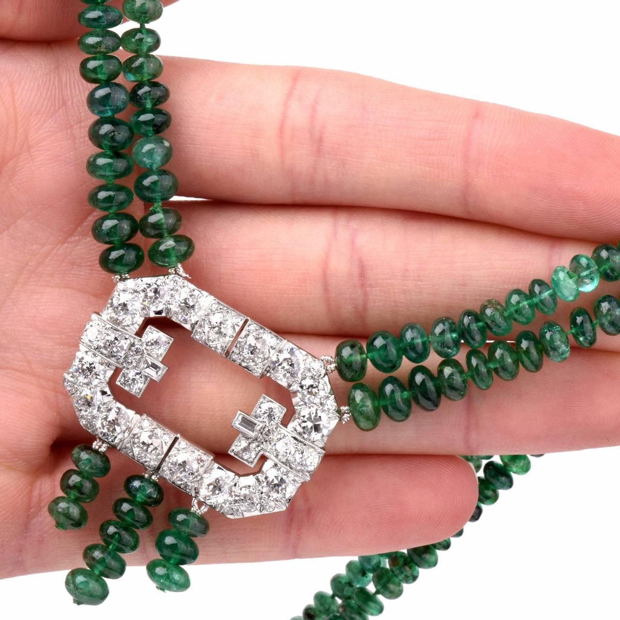 Emerald Diamond Platinum Beads Necklace 2