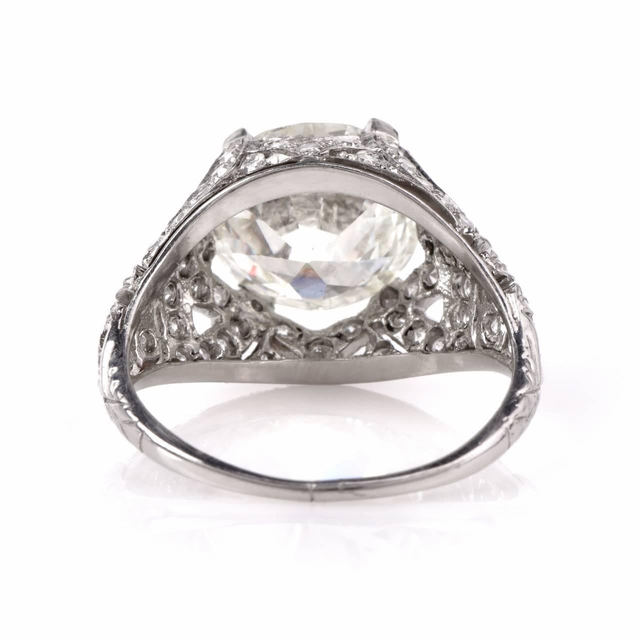Women's Antique 3.98 Carat Diamond Platinum Filigree Engagement Ring