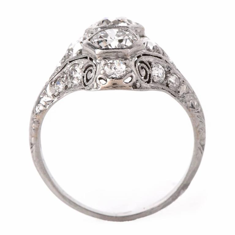 Antique Art Deco Diamond Platinum Filigree Engagement Ring at 1stDibs
